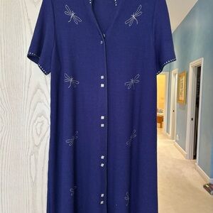 Elegant Navy Maxi Dress with Dragonfly Accents